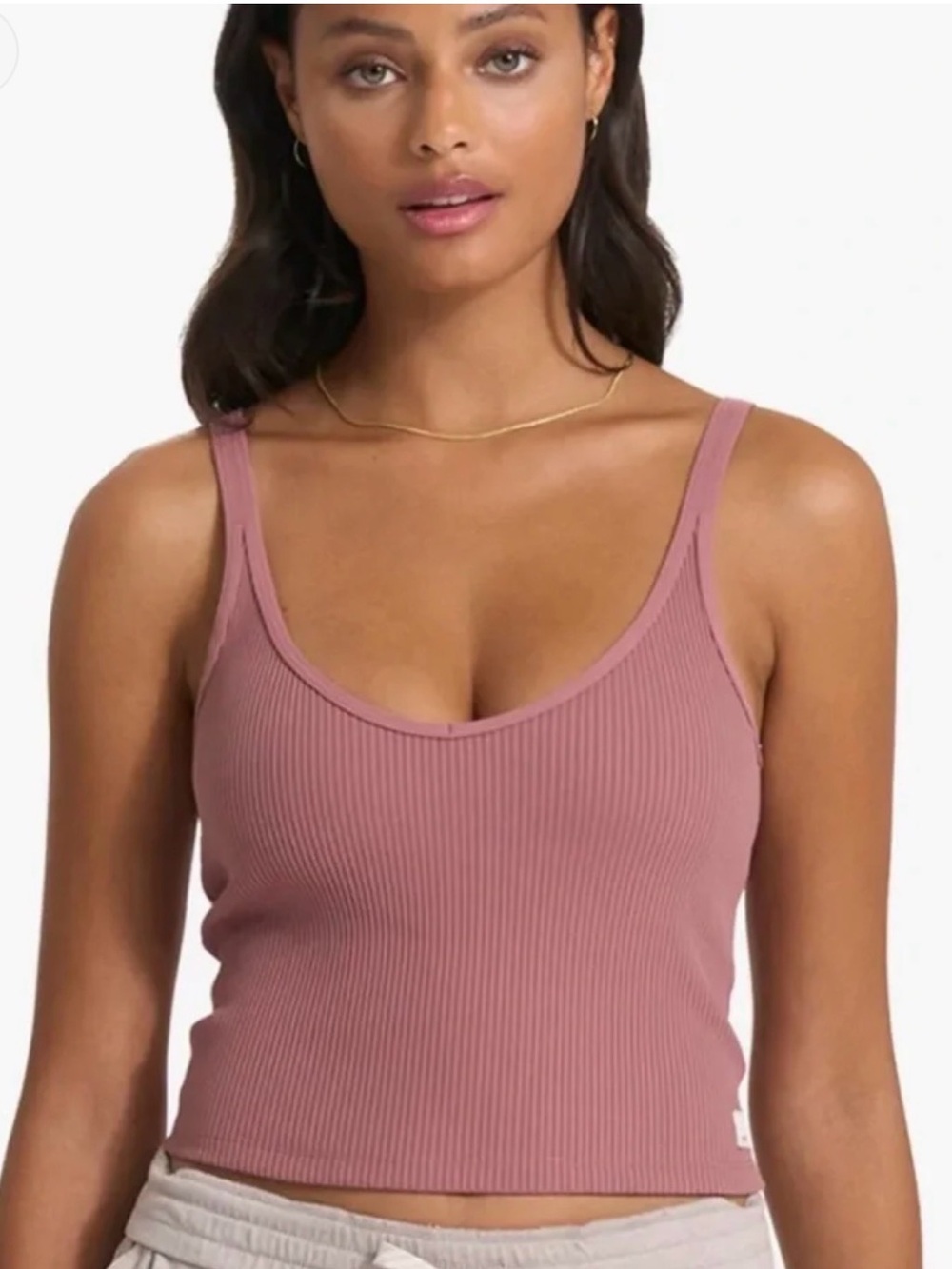 Vuori Ribbed Scoop Neck Cropped Tank Top - Marsala